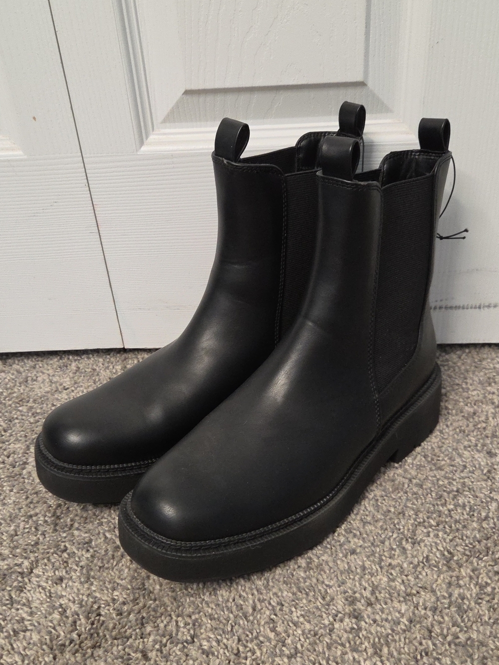 Black Chelsea Slip On Chunky Platform Ankle Boots, Size 11, New